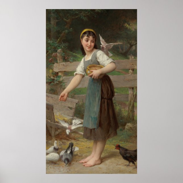 Affiche Emile Munier Vintage Nourrir les colombes (Devant)