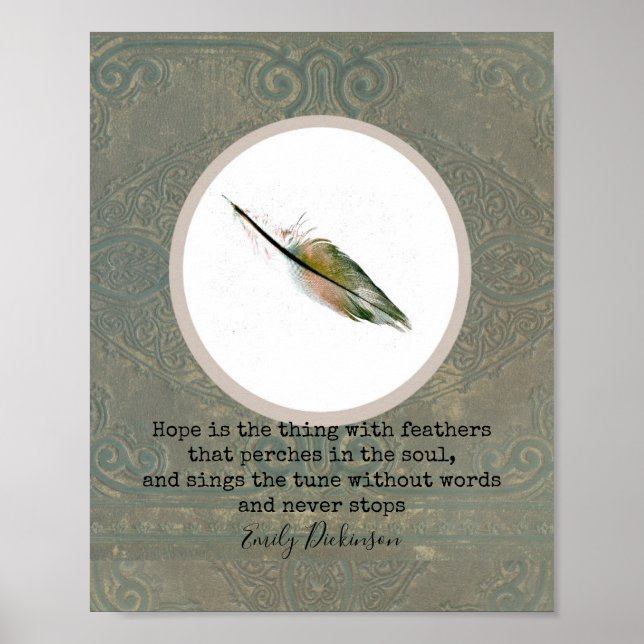 Affiche Emily Dickinson cite l'espoir avec l'art de la plu (Devant)
