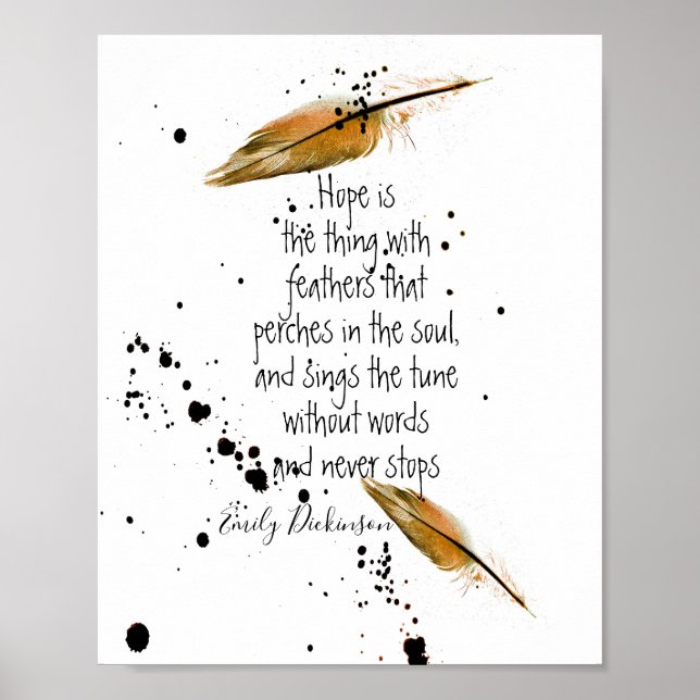 Affiche Emily Dickinson cite l'espoir avec l'art de la plu (Devant)