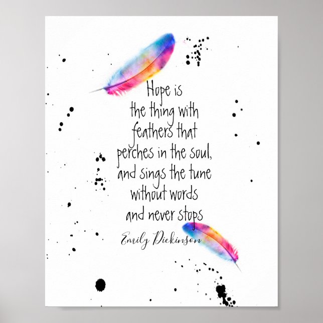Affiche Emily Dickinson cite sur hope watercolor pluathers (Devant)