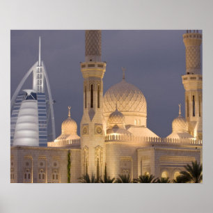 Affiche Émirats arabes unis, Dubaï. Mosquée au crépuscule
