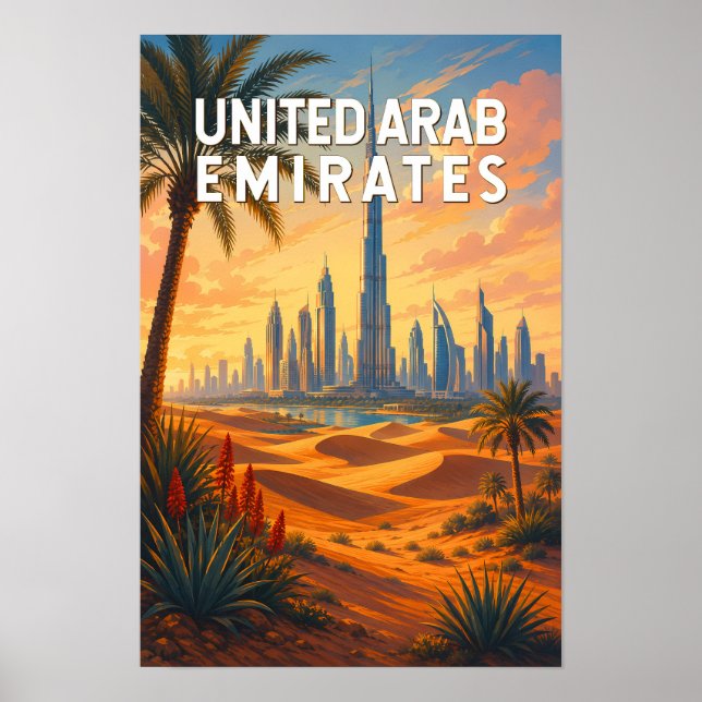 Affiche Émirats arabes unis Illustration Voyage Art (Devant)