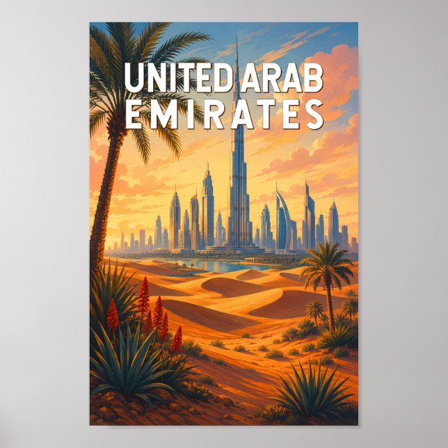 Affiche Émirats arabes unis Illustration Voyage Art (Devant)
