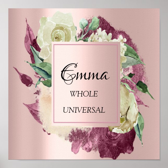 Affiche Emma Nom Signifiant Marsala Rose Roses Bridal (Devant)