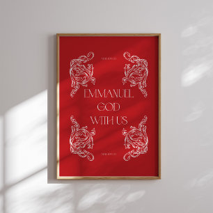 Affiche Emmanuel God With Us Red Christian Christmas Poste