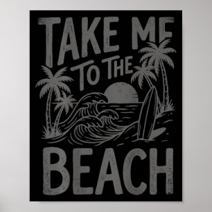 Affiche Emmenez à la plage palmier surf coucher de soleil