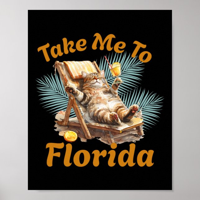 Affiche Emmenez-Moi En Floride Vacances D'été Plage Chat M (Devant)