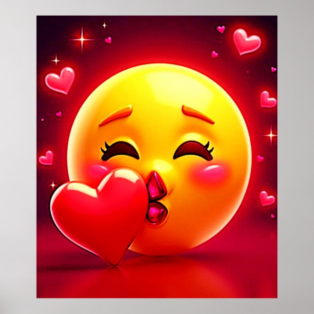 Affiche Emoji Bisou : Amour et Cœurs Art (Devant)