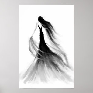 Affiche Émotions Femme qui Court Peinture Noir Bla