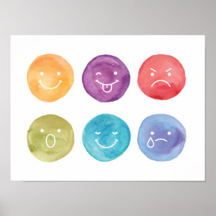 Affiche Émotions jeux d'art coloré aquarelle faces