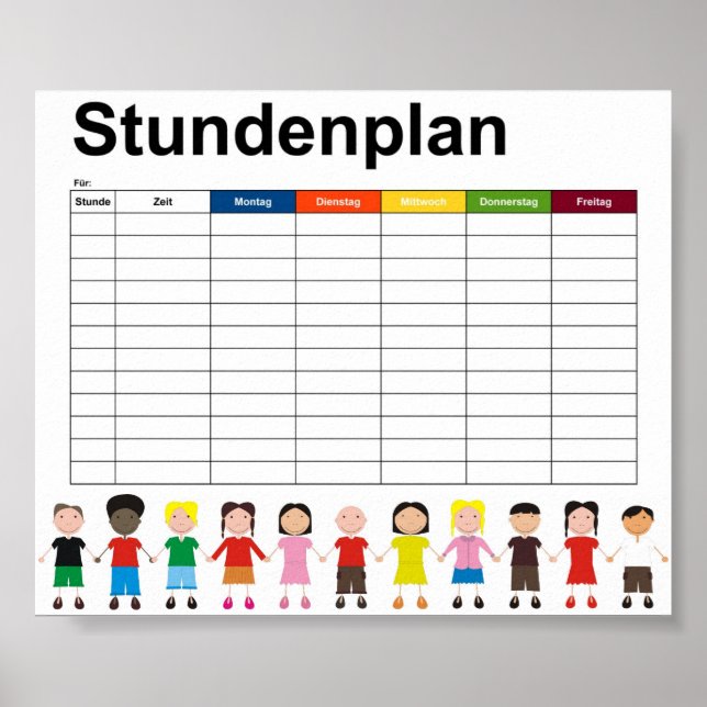 Affiche Emploi du temps enfants / Horaire (Devant)