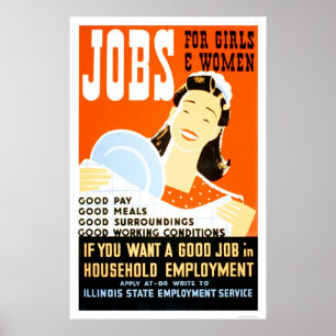 Affiche Emplois pour filles femmes 1936 WPA
