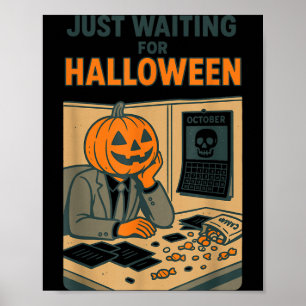 Affiche Employé de bureau à tête de citrouille attendant H