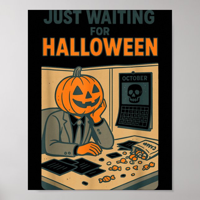 Affiche Employé de bureau à tête de citrouille attendant H (Devant)