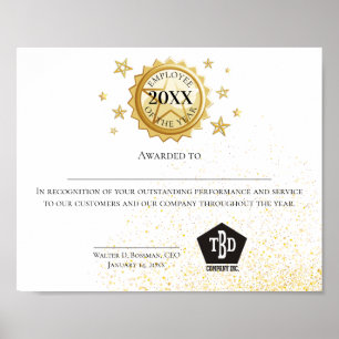 Affiche Employé de l'emblème d'or de l'année certificat