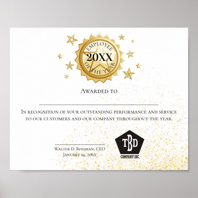 Affiche Employé de l'emblème d'or de l'année certificat (Devant)