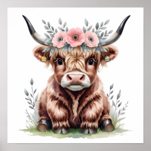 Affiche Empreinte adorable de vache des hautes terres.