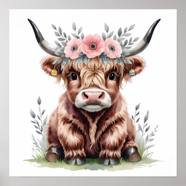 Affiche Empreinte adorable de vache des hautes terres. (Devant)