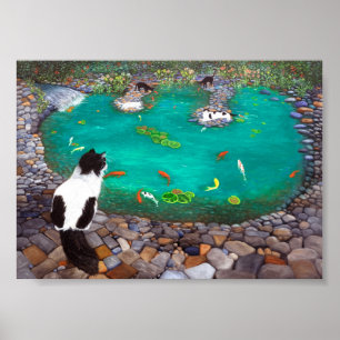 Affiche Empreinte artistique Cats et Koi Fish. Cadeau pour