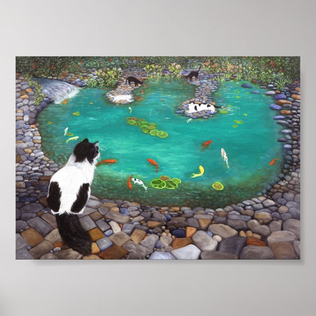 Affiche Empreinte artistique Cats et Koi Fish. Cadeau pour (Devant)