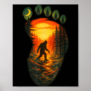 Affiche Empreinte de Bigfoot Vintage Coucher de soleil For