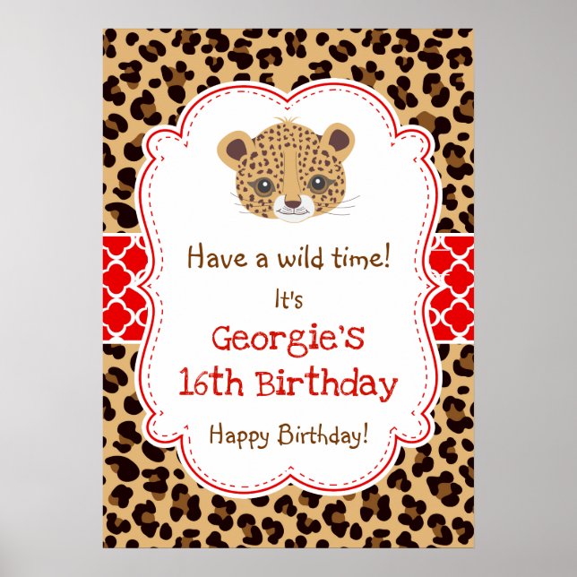 Affiche Empreinte de léopard Quatrefoil Anniversaire Poste (Devant)
