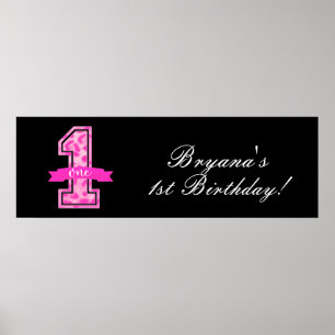 Affiche Empreinte de léopard rose et noir 1er anniversaire