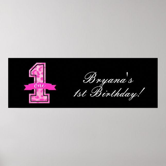 Affiche Empreinte de léopard rose et noir 1er anniversaire (Devant)