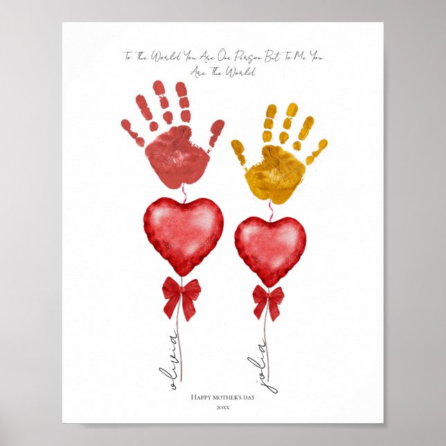 Affiche Empreinte de main Cadeau de fête des Mères, cœur f (Devant)