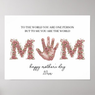 Affiche Empreinte de main Cadeau de fête des Mères, Fleur