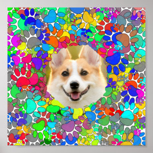 Affiche Empreinte de patte photo de chien mignon Motif per