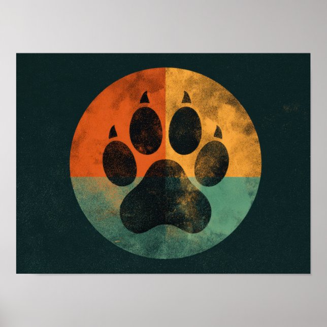 Affiche Empreinte de patte rétro – Design pour amateur de  (Devant)