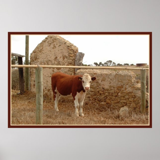 Affiche empreinte de vache rouge avec bordure (Devant)