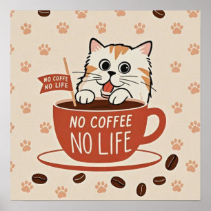 Affiche Empreintes de patte de chat et grains de café Affi