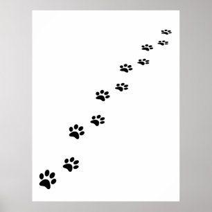 Affiche Empreintes de pattes de chat noir sur blanc