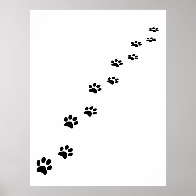 Affiche Empreintes de pattes de chat noir sur blanc (Devant)