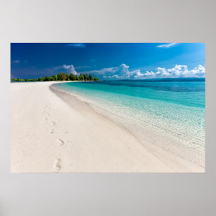 Affiche Empreintes de pieds sur le sable de l'île tropical