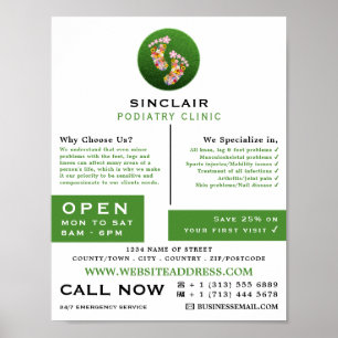 Affiche Empreintes florales, Clinique de podiatrie, Podiat