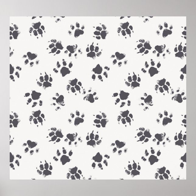 Affiche Empreintes Paw : Chien Monochrome Sans Seamless. (Devant)