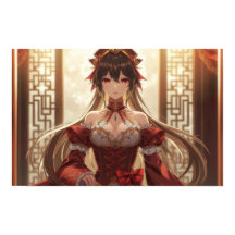 Empress of the East: Anime Girl in Luxurious Red D