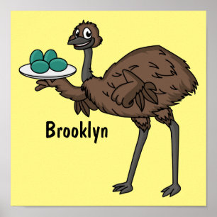 Affiche Emu avec dessin animé d'oeufs