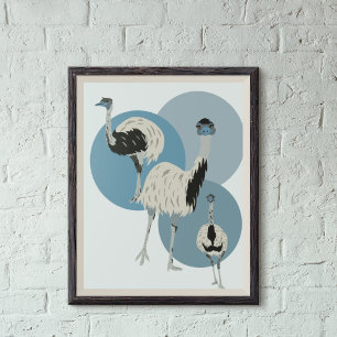 Affiche Emus et Cercles Bleus Style moderne