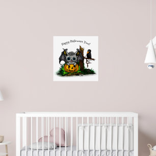 Affiche En attente d'Halloween, Bat mignonne et Corbeau