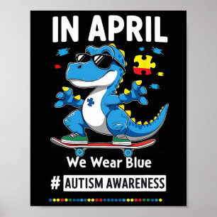 Affiche En Avril Nous Portons Bleu Drôle De Dinosaure De S