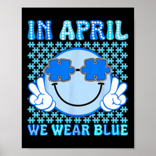Affiche En Avril Nous Portons Bleu Sensibilisation sur l'a