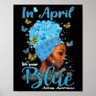 Affiche En Avril Nous Portons Du Bleu Afro Noir Pour La Se