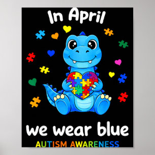 Affiche En avril nous portons un dinosaure de sensibilisat