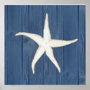 Affiche en bois bleue vintage de plage d'étoiles