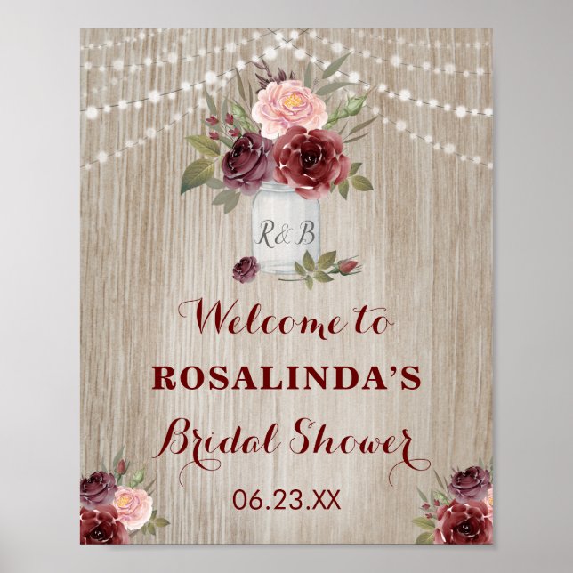 Affiche en bois florale rouge pour une Baby Shower (Devant)