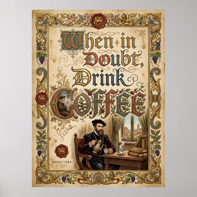 Affiche en cas de doute boire du café (Devant)